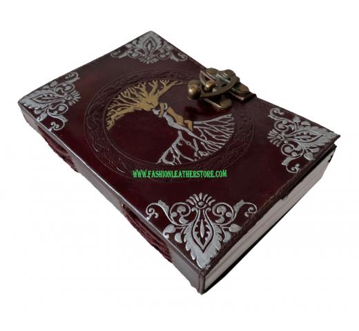 Celtic-Tree-Of-Life-Wicca-Wiccan-Antique-Brown-Gold & Silver-Leather-NeoPagan-Leather-Jour